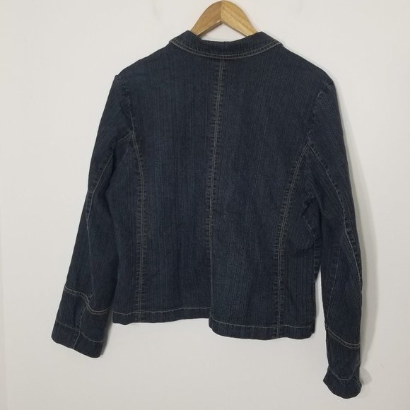 Vintage MC Dark Blue Denim Cotton Blend Jean Jacket Stretch Retro Pockets Blazer - Picture 6 of 12